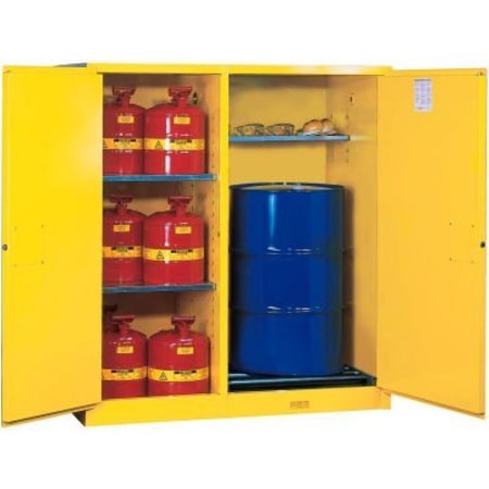 JUSTRITE JustriteÂ Drum Cabinet 110 Gal. Capacity Vertical Manual Close Flammable W/ Drum Rollers 899260